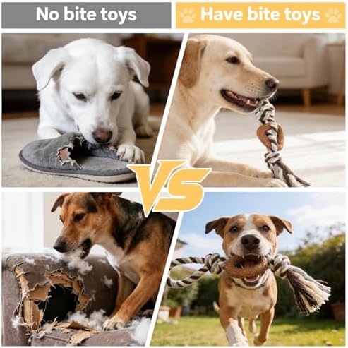 Dog Chew Toys for Aggressive Chewers – Puppies & Adults, Multiple Textures & Rope, ndestructible Tough Durable Interactive Dog Toys, Brown Triangle