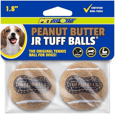PetSport Junior Peanut Butter Tuff Ball Dog Toys | 6 Pack Jr. (1.8") Pet Safe Felt & Durable Rubber Tennis Balls | Play Fetch, Chuck or Toss at Dog Park