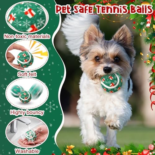 Sosation 6 Pack Christmas Squeaky Tennis Balls for Dogs, Dog Balls 2.0" Interactive Fetch Toy Durable Outdoor Small Puppy Chew Toys for Teething Training Exercise Playing Throwing