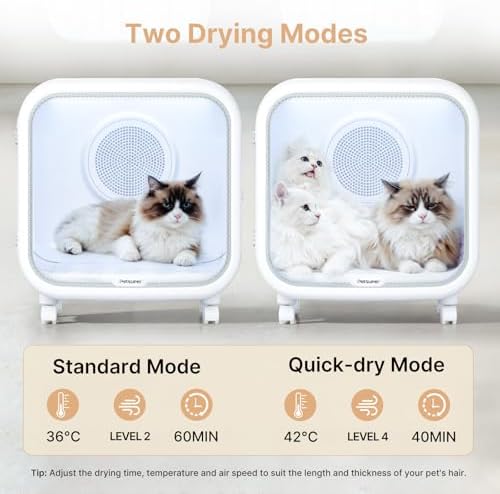 Upgrade 75L Large Automatic Cat Dryer Box -360° Rapid Drying with APP Control, Smart Safe Temperature & Overheat Protection, Ultra-Quiet & Grooming Box for Cats and Small Dogs