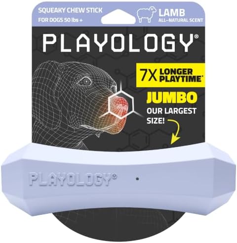 Playology Squeaky Chew Stick - Scented Dog Toy - Jumbo, Lamb Scent