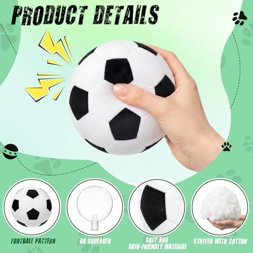 Blueweenly 6 Pcs Stuffed Soccer Ball Dog Toys, 4 Inch Squeaky Football Dog Toys, Soft Interactive Chew Indoor Outdoor Playing Supply for Small Medium Large Pet Rolling Tossing Chasing Games, White