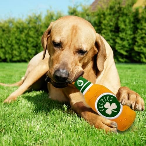 NBA Boston Celtics Beer Bottle Plush Dog & CAT Squeak Toy - Cutest Stadium SODA Bottle Snack Plush Toy for Dogs & Cats with Inner Squeaker & Beautiful Basketball Team Name/Logo