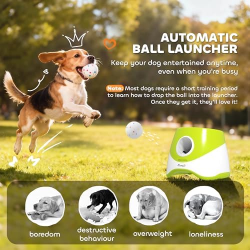 PawHut Automatic Dog Ball Launcher for Indoor & Outdoor Play, Green