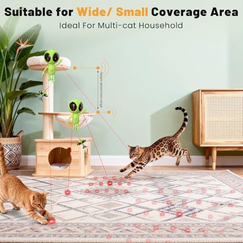 Automatic Cat Laser Toy, 2-in-1 Interactive Cat Toy with Dual Laser & Catnip UFO Teaser, Motion Activated, 5 Laser Patterns, 4 Play Modes, Adjustable Clip Design for Indoor Cats
