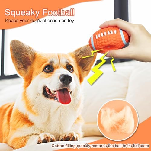 3.4" Squeaky Dog Toy Football, Rugby Shape Interactive Dog Balls for Teething Puppies, Small and Medium Dogs, Durable Dogs Balls for Chewing and Training (Small, 2 PCS)