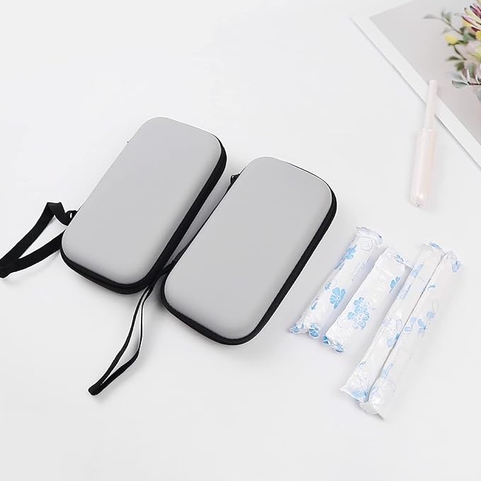 Tampon Storage Bag,2 Pack Gray Tampon Holder Bag with Zipper 6.3x3.3x1.2 inches Small Pouch for Feminine Products Portable Period Bags for Women,Ladies