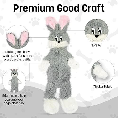FGA MARKETPLACE Grey Rabbit Dog Toy Flat NO Stuffing NO Squeak, Funny Style Will Entertain Your Pet for Hours, Recommended for Small and Medium Dog 21 INCH Long