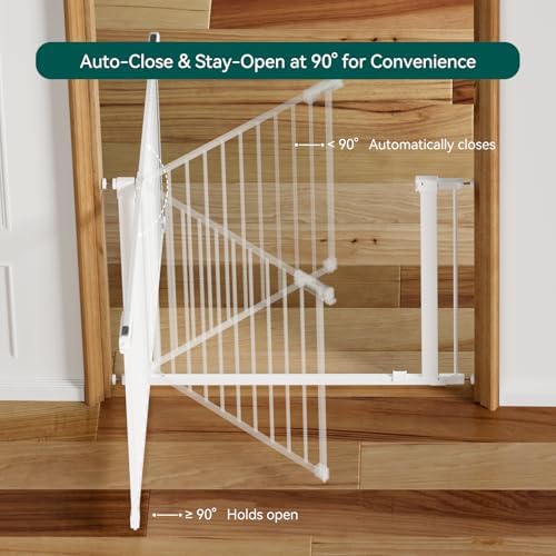 Babelio Baby Gate for Stairs No Drilling, 41-46" Wide Dog Gate with Door | Pressure/Wall Mount; Lock Indicator; 39" Wide Door; Auto-close; 200N Impact Tested; Easy Install for Doorways, Hallway, White