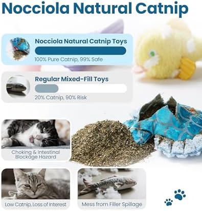 Nocciola Catnip Toys, 5 Pack Cat Toys for Indoor Cats with 100% Natural Catnip, Cotton-Free Kitten Toys in Assorted Colors, Soft Surface, Teething, Chewing & Kicker Floppy Fish Cat Toys