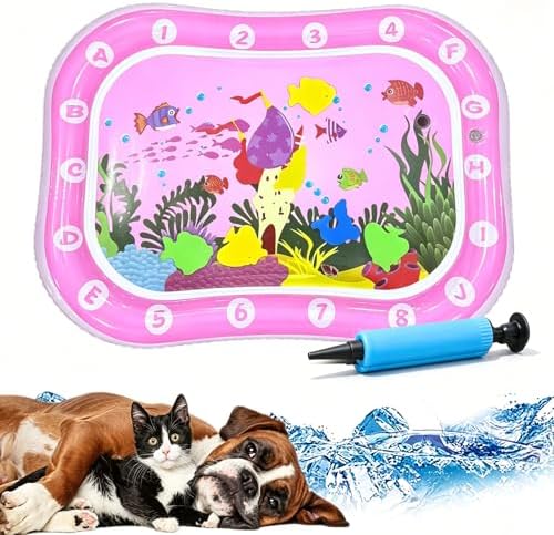 2026 Upgraded Pet Water Sensory Mats, Cat Water Mat with Floating Fish Toy, Thickened Interactive Cat Water Play Mat Toy, Leak Proof Cooling Pad for Indoor Cats Kittens Summer (#B)