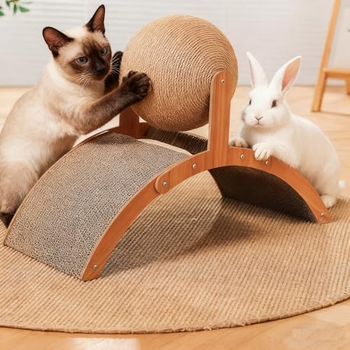 Cat Bunny Toys Scratcher, 2-in-1 Rabbit Kitten Sisal Rope for Scratcher, Cute Scratching Pad Ball with Cardboard, Claw Interactive Toys Nail Scratching Post for Indoor Pets Ferrets Small Animals