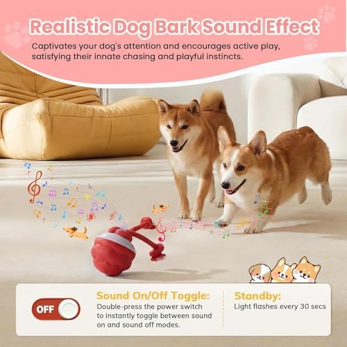 Dog Toys, Interactive Dog Toys, Motion Activated Balls for Medium/Large Dogs, Smart Moving Dog Ball Herding Ball with 3 Play Modes & Realistic Bark Sound, Keep Pets Busy (Red, 01)