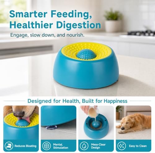 Dog Licking Bowl with Rolling Ball, Interactive Slow Feeder Dog Bowls & Dog Lick Bowl for Boredom Relief, Calming Lick and Roll Bowl for Dogs & Cats with Suction Cups for Wet Food, Peanut Butter