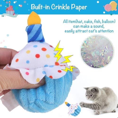 BINGPET Cat Birthday Decorations Outfit, 5 Pcs Catnip Toys for Indoor Cats