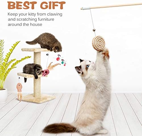 KABB Cat Toys for Indoor Cats, 3pcs 16 Inch Natural Wood Cat Teaser Wand Toy with Teaser Refills for Cat Kitten Having Fun Exerciser Playing, Bonus 5pcs Catnip Sticks for Cat Teeth Cleaning