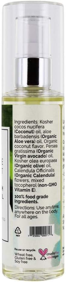 Coconut BodyLove Massage Oil – 100% Food-Grade, Organic Hydrating Body Oil with Calendula – Non-GMO, Vegan, Gentle on Sensitive Skin – 3.5 oz