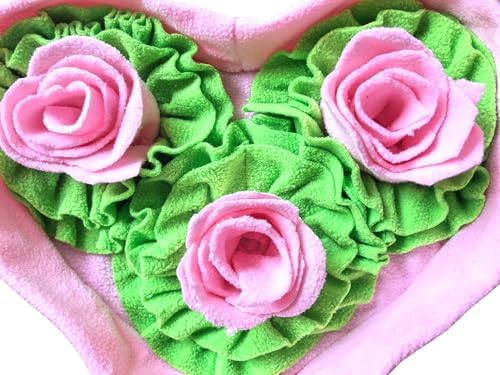 Pet Soft Fleece Snuffle Mat Heart Foraging Mats Dog Rabbit Guinea Pig Interactive Feeding Toy Anti Slip Slow Feeder Treat Dispenser (Pink/Green)
