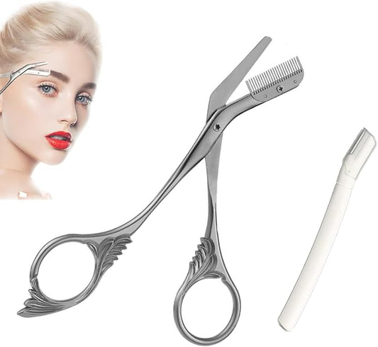Eyebrow Comb Trimmer - Scissors with Comb, Eyebrow Trimmer for Men & Women, Comes with Brush