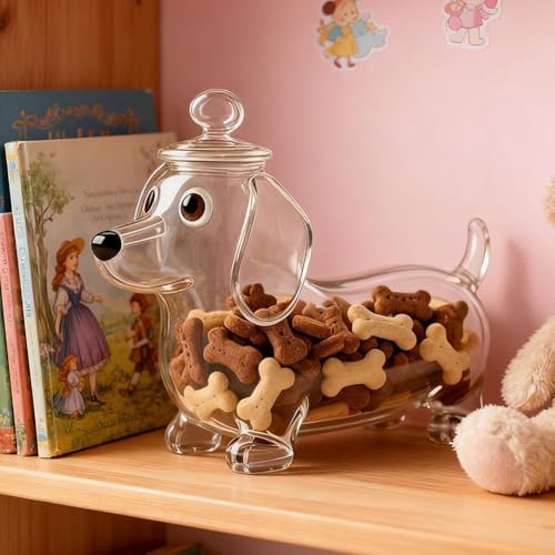Dachshund Snack Jar, Airtight Dog Treat Containers with Lid,Glass Dachshund Cookie Container Clear Glass Dog Treat Jar Dispenser for Pets Cookie, Biscuits,Food Storage Canister for Cookies,Candys