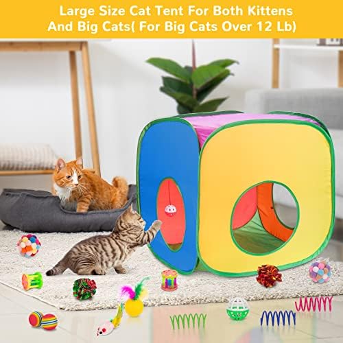 Retro Shaw 33 Pack Cat Toys for Indoor Cats, with Cat Game Tunnel | Interactive Kitten Toys Set Feather Wand Crinkle Balls Bell Springs Mice, for Bored Cats Chase Self-Play