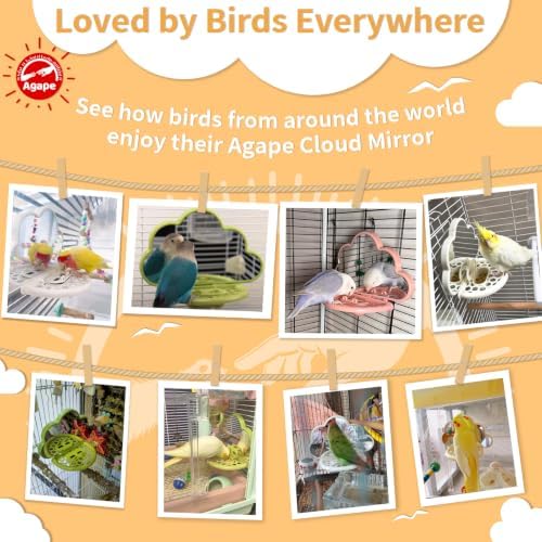 Agape Parakeet Mirror with Perch & Slow Feeder, Bird Cage Accessories for Small Parrots to Expend Energy, Bird Toys for Boredom&Anxiety, Interactive Toy for Cockatiel, Lovebird, Conure, Finch, Budgies