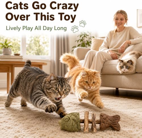 Silvervine Cat Toy Catnip Chew Stick for Indoor Kitten Teething Cleaning Dental Care Natural Comfort Adult Gatos Set to Play Alone Blend Fishing Aesthetic Fish Bone Shape