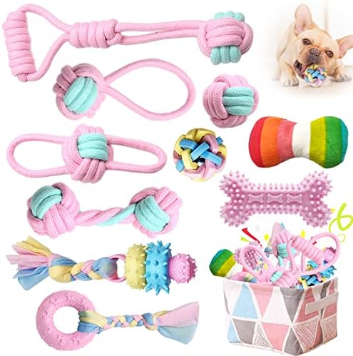 Puppy Teething Chew Toys for Small Dogs - Interactive Rope Toy, Balls, Ring, and Storage Basket (C)