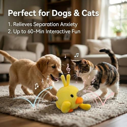 Interactive Talking Dog Toy with Voice Recording & Singing, Cute Duck Plush Moving Bouncing Pet Toy, USB-C Rechargeable Funny Dog Toy for Dogs & Cats