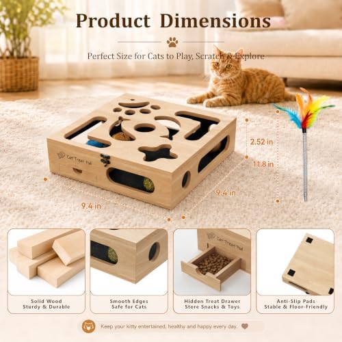 Cat Nail Scratch Puzzle Enrichment Box, Nail File Box with Flip-Top Lid