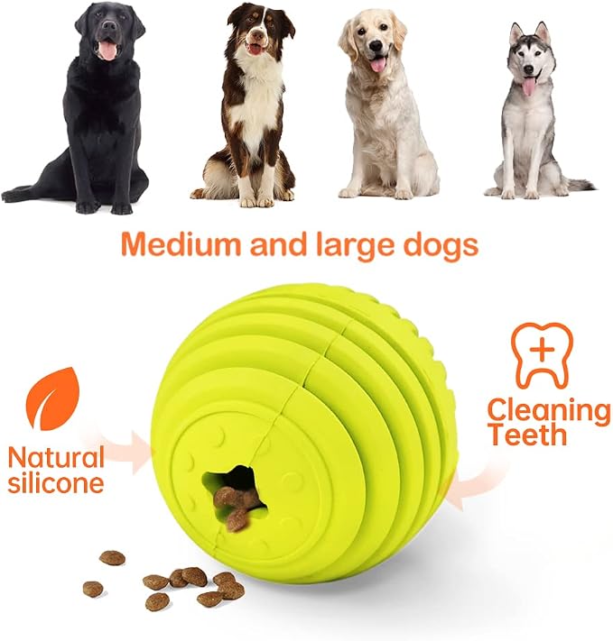 LaRoo Dog Feeder Puzzle Toy Ball, Natural Rubber Dog Chew Toy Snack Dispenser, Bite Resistant Interactive Dog Toy Treat Dispensing Aggressive Chewers for Small Medium Large Dog (9cm Ball Green)