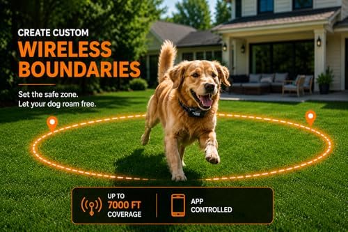 GPS Wireless Dog Fence,Dog Fencing System, GPS Dog Collar with App,Virtual Fence & Smart Training Collar Covers up to 6999 Ft