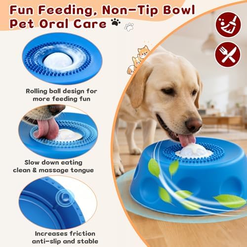 Zenflux Slow Feeder Dog Bowl Featuring Rolling Lick Ball for Liquid Treats