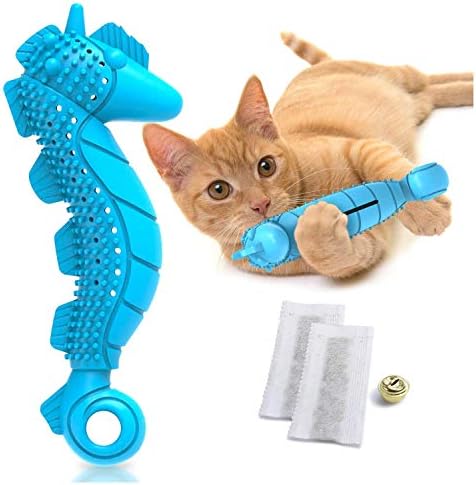 Ronton Cat Toothbrush Catnip Toy - Durable Hard Rubber - Cat Dental Care, Cat Interactive Toothbrush Chew Toy (1 Pack_Seahorse)