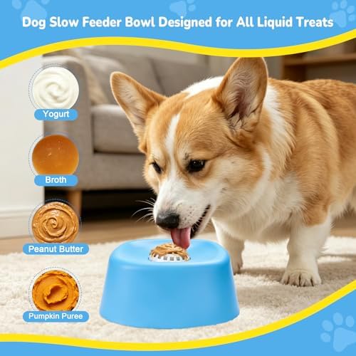 Slow Feeder Dog Bowls for Liquid Treat Wet Food Blue