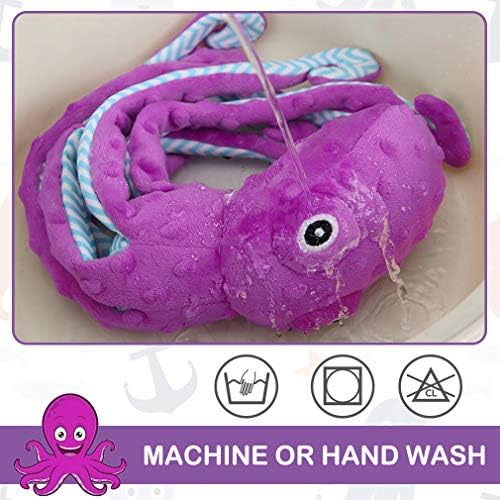 EXPAWLORER Large Squeaky Dog Toys - Stuffed Plush Long Dog Chew Toy, 2-in-1 Interactive Dog Toys with Built-in Squeak Ball and Crinkle Paper, Training Reward Birthday Gift Soft Octopus, Purple