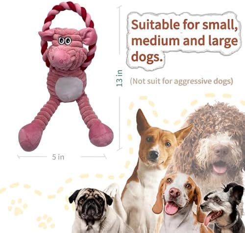 Plush Wrinkled Squeaky Dog Toy,2-Pack The Best Durable Teething Puppy Rope Chew Toy Keeps Them Busy Playing Hide-and-Seek Suitable for Puppy, Medium Dogs and Large Dogs (Pink & Gray)