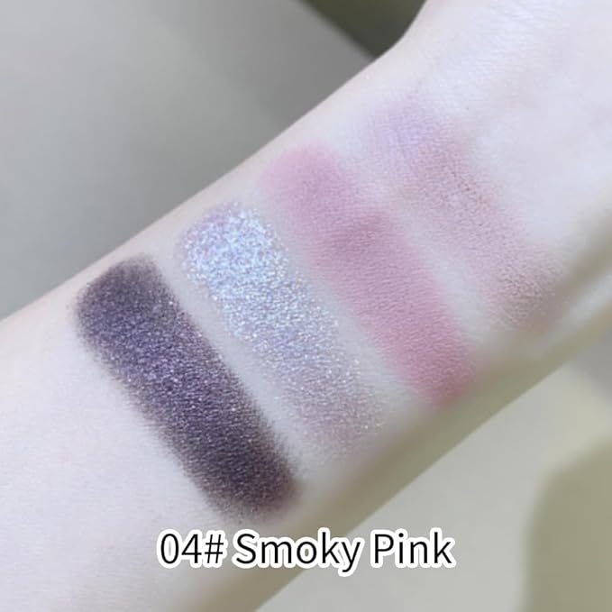 Nude Eyeshadow Palette 4 Colors, smoke pink rose Matte & Shimmer Neutral Shades, Highly Pigmented Blendable Long-Lasting Powder, Smooth No-Fallout Daily Eye Makeup Palette and Natural Looks l-B04