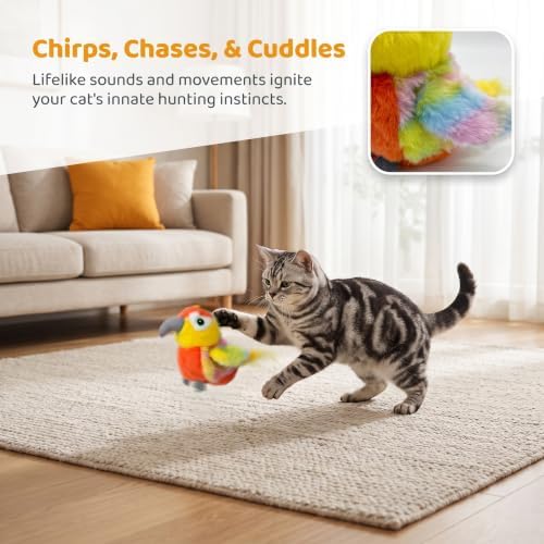 Flapping Parrot Cat Toys, Talk and Speak Birb Toy, Lifelike Bird Chirp