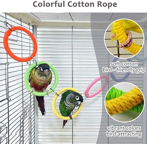 6-Ring Bird Swing Toy for Cage, DIY Cotton Rope for Parrot Soft Grip