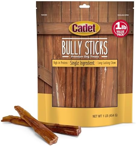 Cadet Bully Sticks for Small Dogs, All-Natural Beef Pizzle, Rawhide-Free Long-Lasting Dog Chews for Aggressive Chewers, 1 Pound