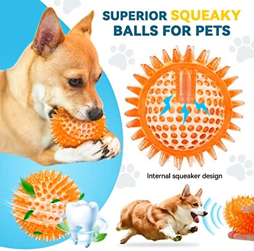SHARLOVY 3.5” Large Dog Toys Ball, 6 Pack Squeaky Toys, Durable Spiky Ball