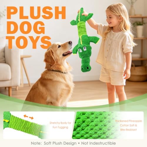 WOWBALA Crocodile Squeaky Dog Toys for Moderate Chewers, Toss & Fetch Play