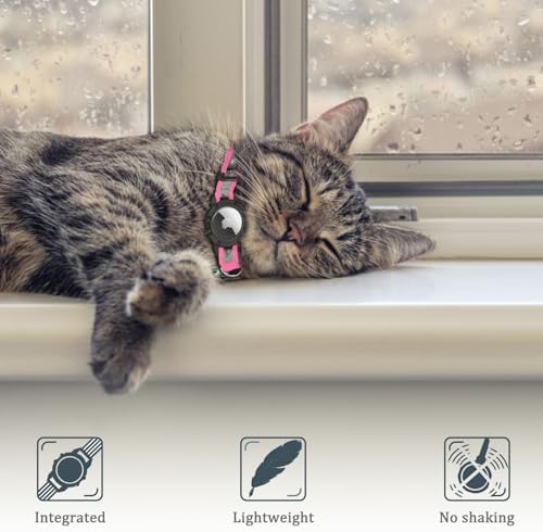 Reflective AirTag Cat Collar, Integrated Cat Collar with Air Tag Holder | Built in AirTag Holder, Adjustable 7-13in for Cats, Kittens and Puppies, Safety Elastic Band, Reflective for Night Walking