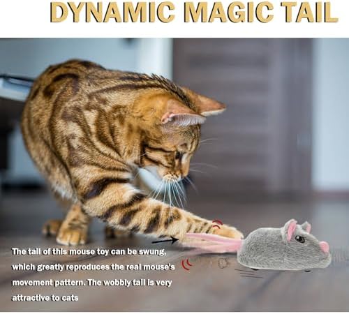 Cat Toys Squeaky Rechargeable Moving Mouse with Dynamic Magic Tail, Automatic Self Play Mouse Interactive Cat Toy for Indoor Cats, Electric Motion Activated Mice Toys for Kitten(Gray)