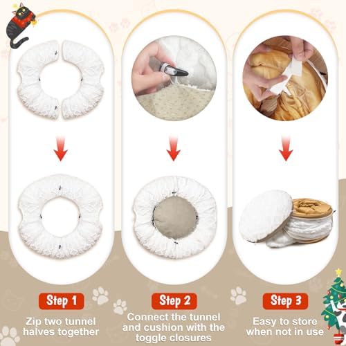 White Plush Christmas Cat Tunnel Tree Skirt with 11Pcs Interactive Cat Toys