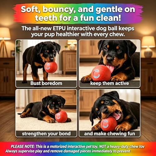 Interactive Dog Toys Dog Ball – 3 Play Modes Smart Moving Bouncing Dogs Ball, E-TPU Smart Dog Ball with Remote Control, Automatic Rolling Dog Toy for Small Medium Dogs to Boredom Relief (Orange)