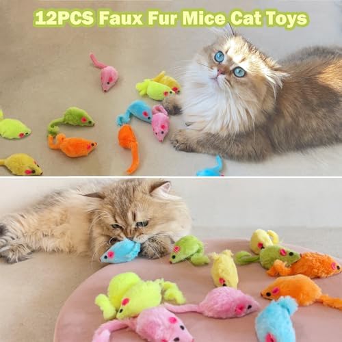 MeoHui 12PCS Rattle Cat Toys Mice Prefilled Catnip, 5.5” Cat Mouse Toy
