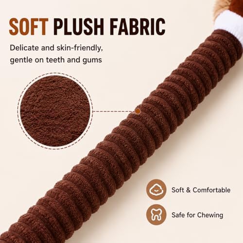 Long Squeaky Dog Toy Plush Stuffed Dog Toy for Aggressive Chewers, Interactive Crinkle Chew Toy for Tug of War, Soft Durable Pet Toy for Small Medium Large Dogs (Brown Fox)
