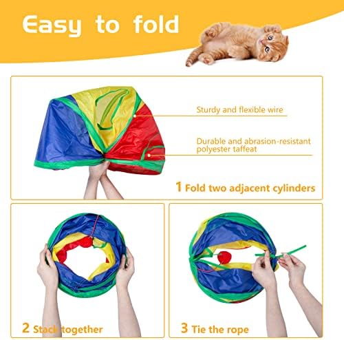 Sheldamy Cat Tunnel, 2-Way Cat Tunnels for Indoor Cats, Collapsible Cat Play Tunnel, Interactive Toy Maze Cat House with 1 Play Ball for Cats, Puppy, Kitty, Kitten, Rabbit (Rainbow)…
